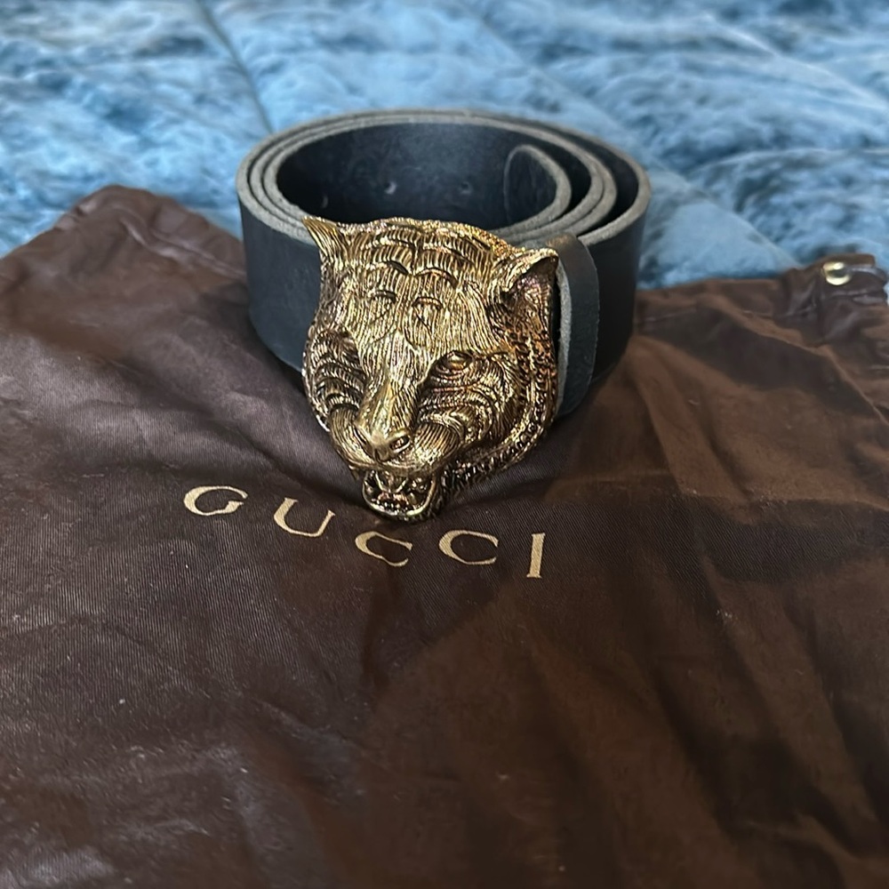 Gucci tiger leather feline belt